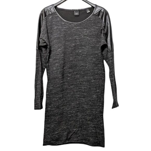 MAISON SCOTCH Space Dye Linen Blend Faux Leather Panel Dress M - Picture 2 of 11